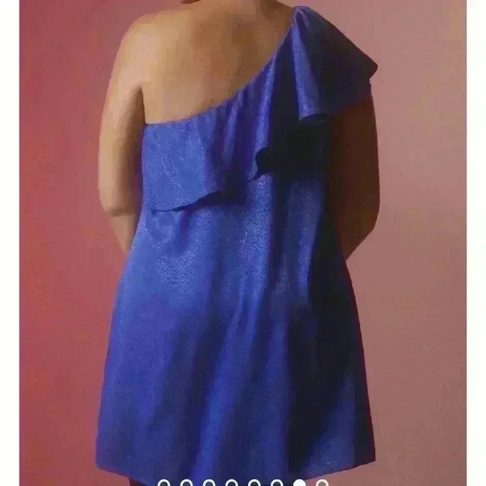 NWOT Anthropology Blue One Shoulder Dramatic Ruffled Blouse Tank Size 10 - Picture 7 of 7